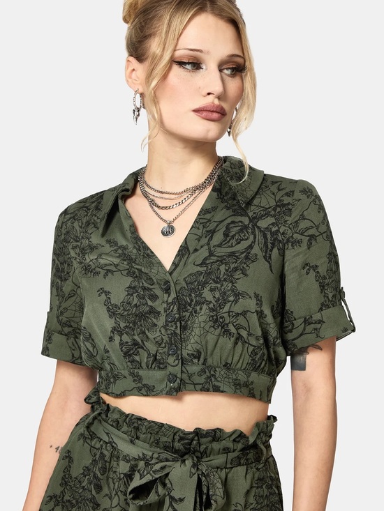 Disturbia Tops - Disturbia Orla Foxglove Potion Crop Short
Sleeved Shirt